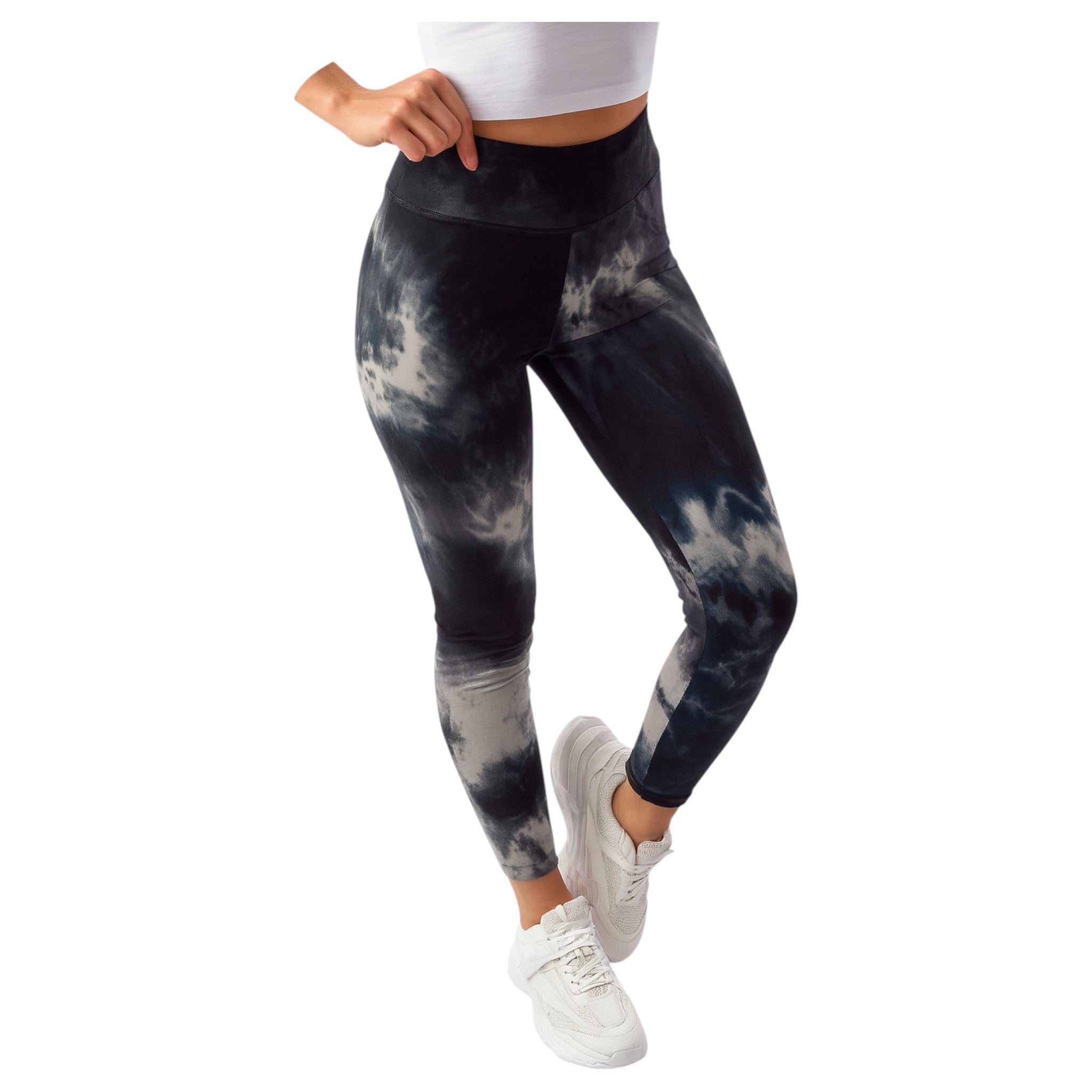 Women’s high-waisted tie dye leggings in neon multicolor print – stylish gym wear and casual athleisure